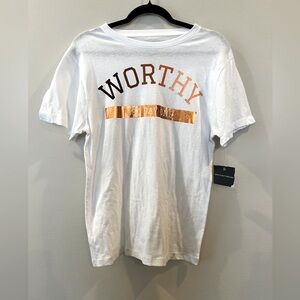 Coco Michele Greyson Threads t-shirt women S‎ white graphic short sleeve cotton